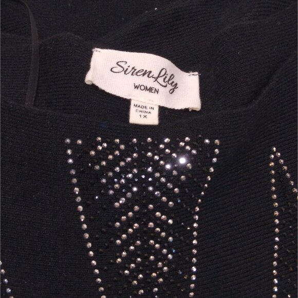 Siren Lily Embellished Rhinestone Black Top Women's 1X Viscose/Nylon/Polyester - Picture 2 of 7